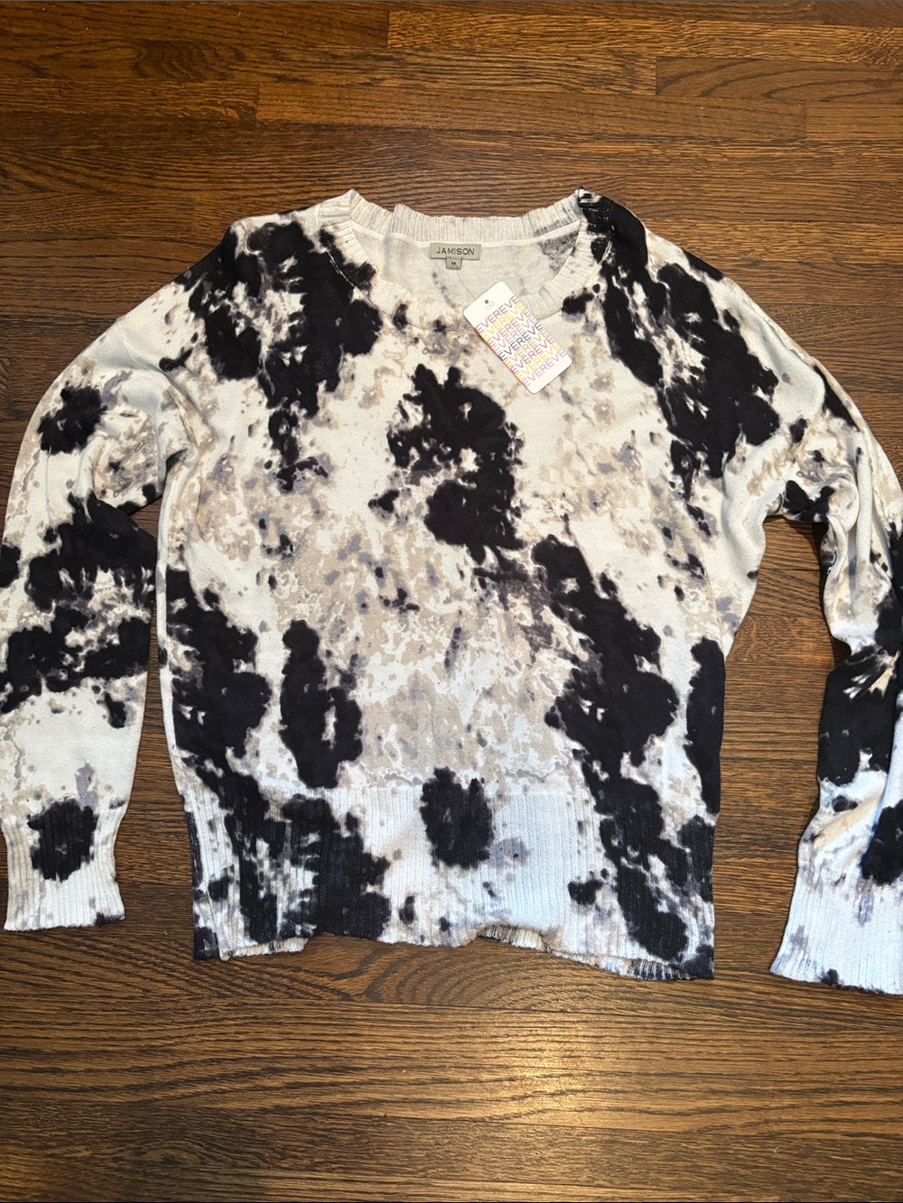 Jamison Black & Cream Tie-Dye Crewneck Sweater NWT
